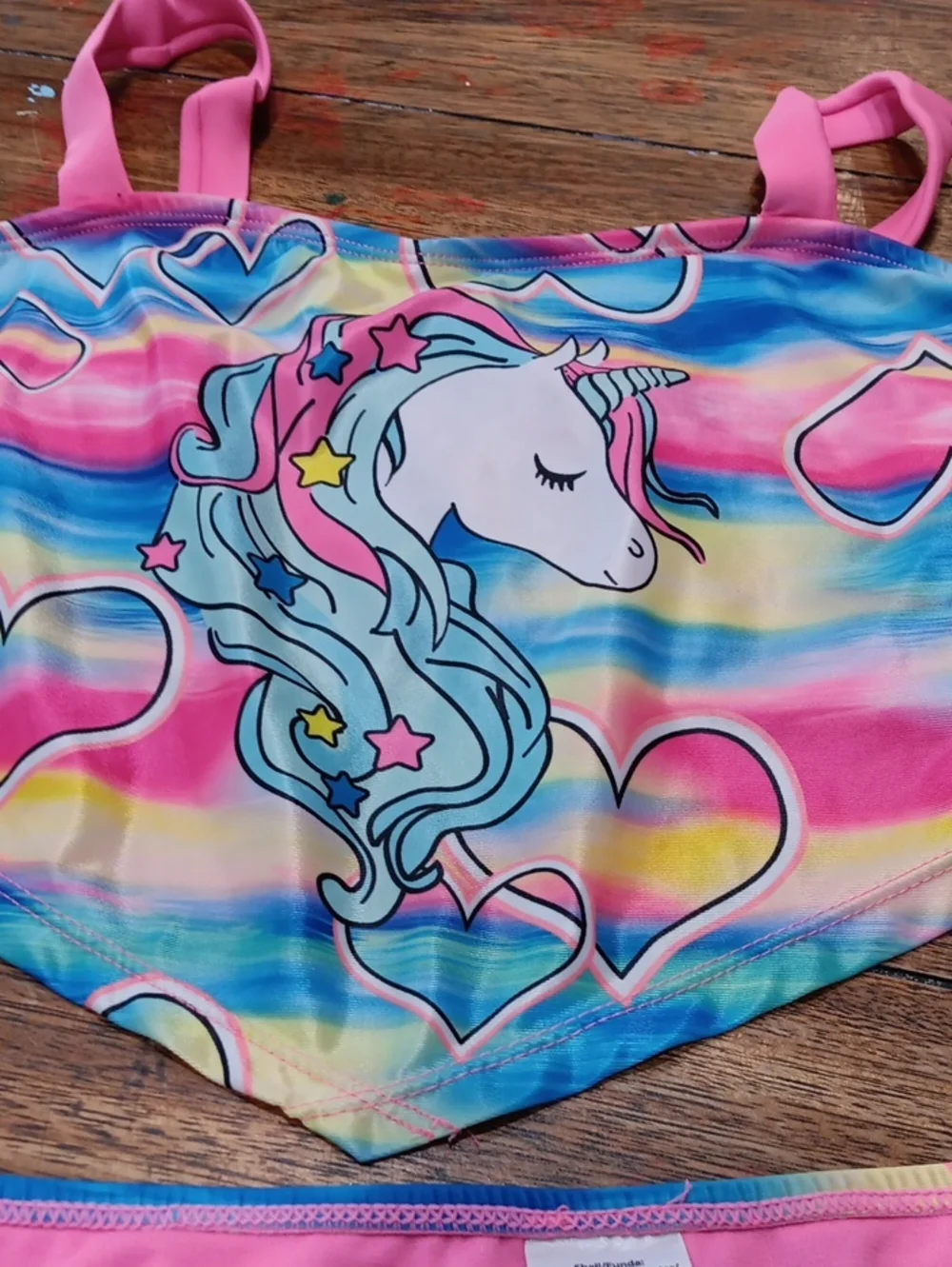 Wonder Nation Girls' Pink Rainbow Unicorn Bikini Set
